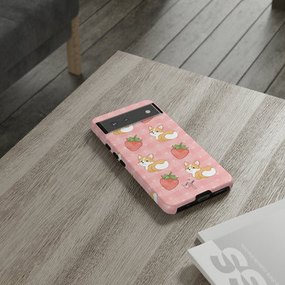 Corgi Butt and Strawberries Cute Pink Gingham Hearts Tough Case