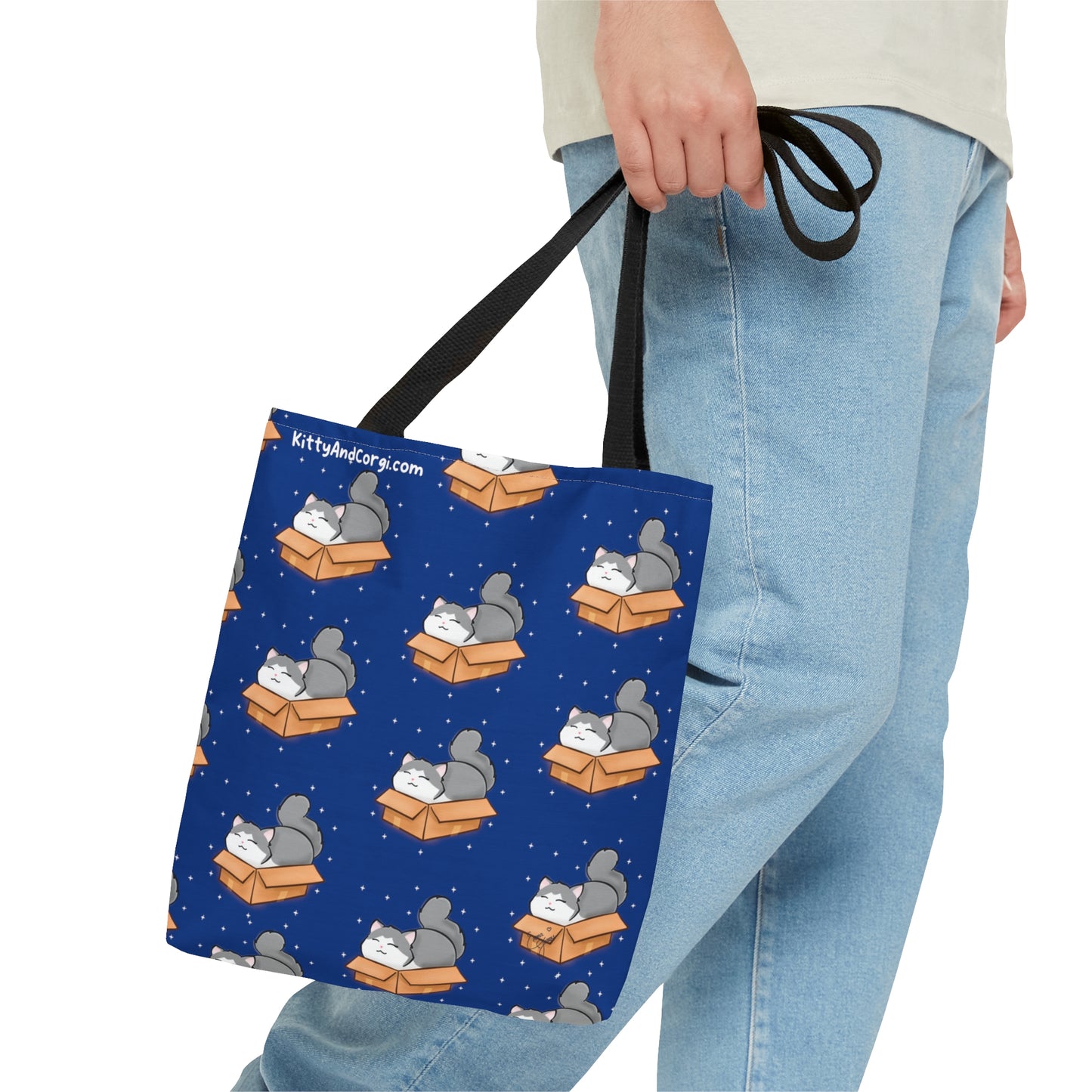 Kitty in a Box - Repeating Pattern in Starry Night Blue - Tote Bag (AOP)