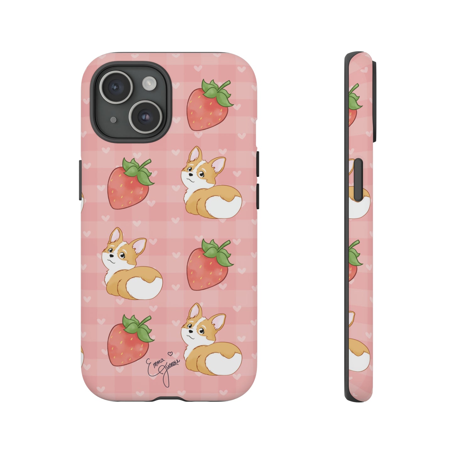 Corgi Butt and Strawberries Cute Pink Gingham Hearts Tough Case