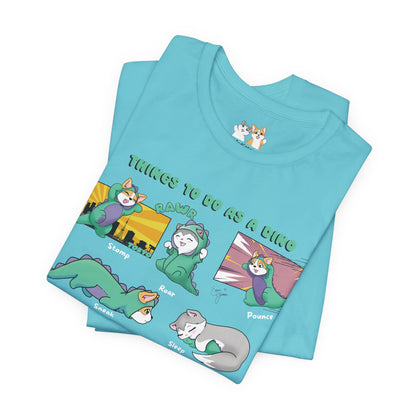 Kitty and Corgi - Things To Do As A Dino - Super Soft Cotton Airlume Unisex T-Shirt (Horizontal Graphic)