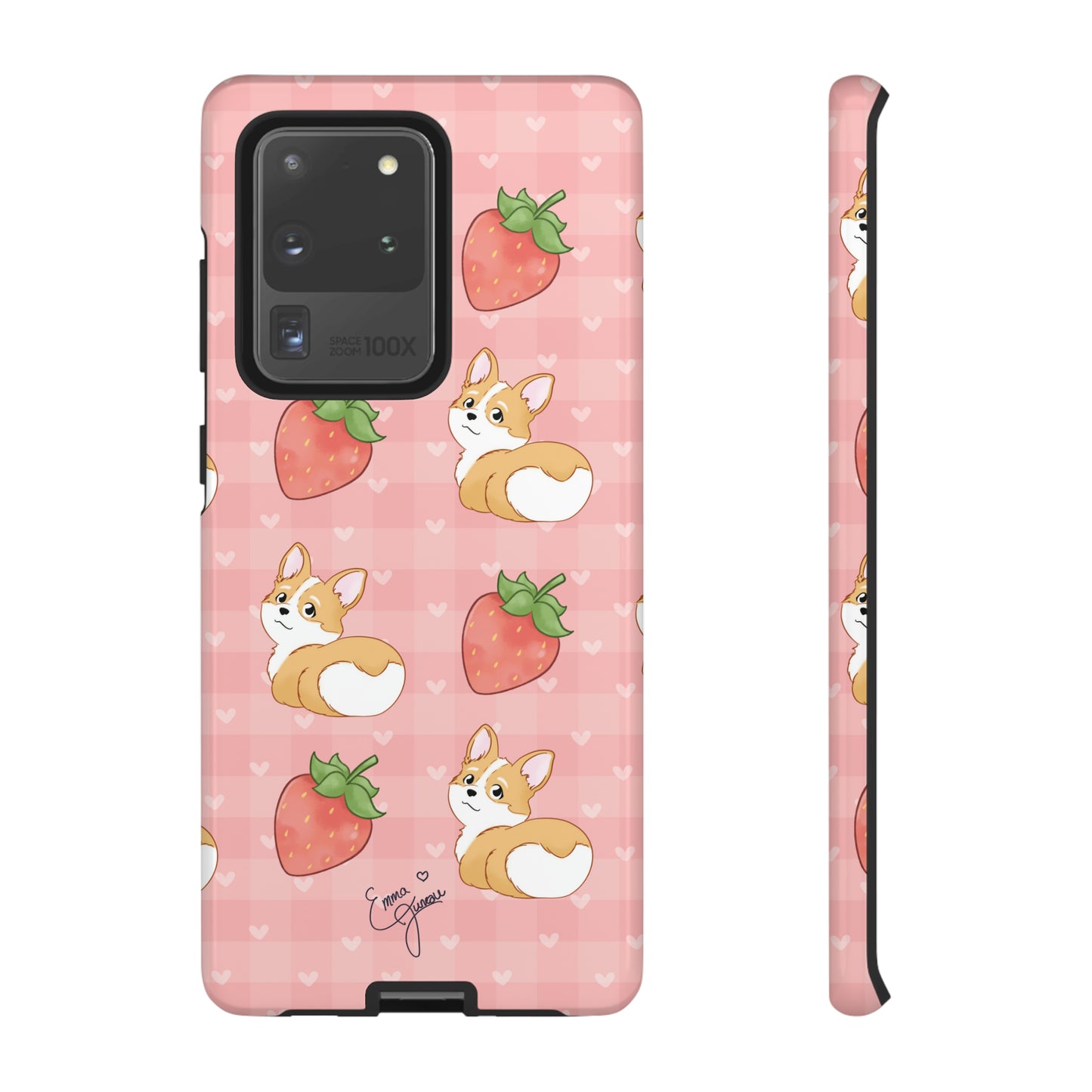 Corgi Butt and Strawberries Cute Pink Gingham Hearts Tough Case
