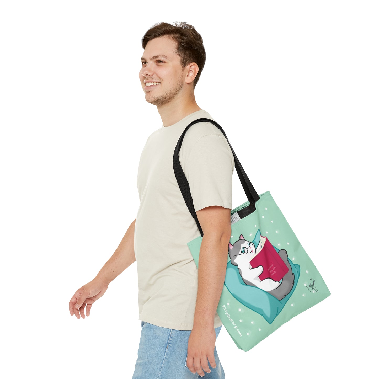 Kitty Reading a Book - single design - Tote Bag (AOP)