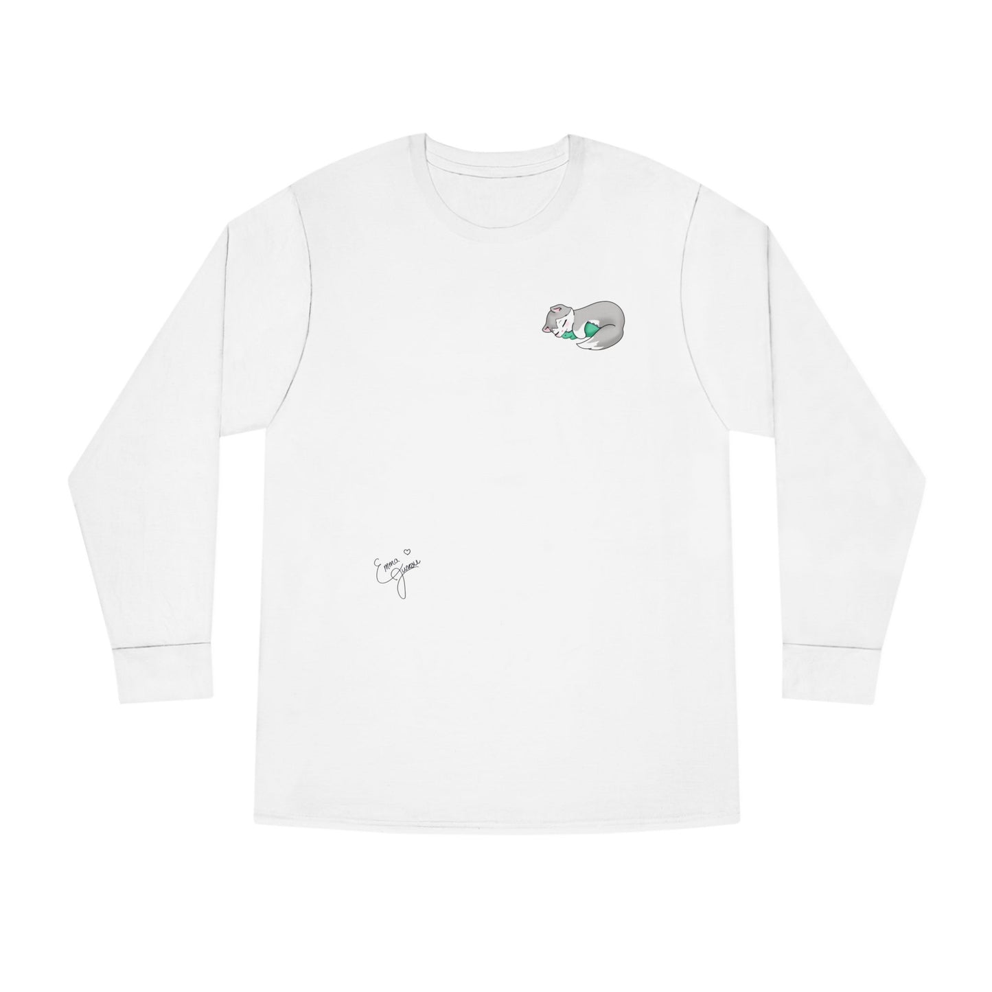 Sleepy Kitty snuggled up with her favorite Dino Plushie - Unisex Graphic Long Sleeve Tee