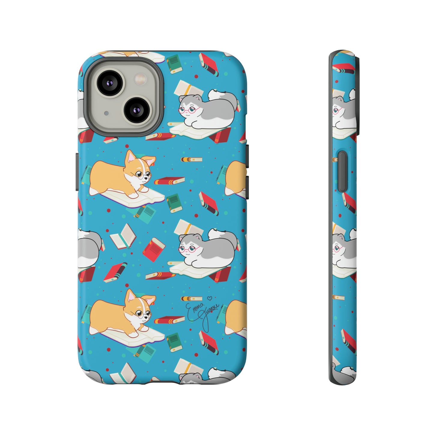 Kitty and Corgi Book Lovers - Tough Phone Case