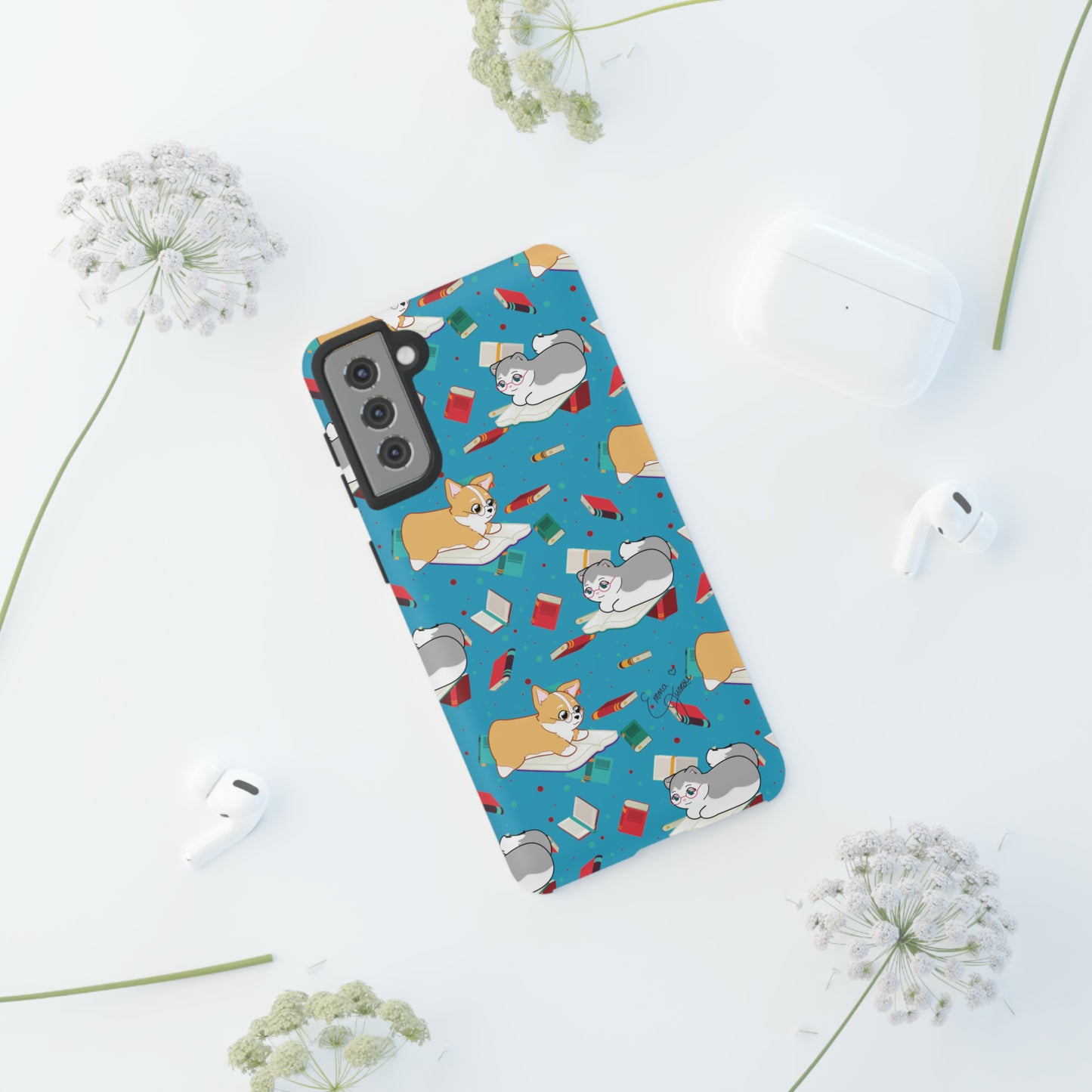 Kitty and Corgi Book Lovers - Tough Phone Case