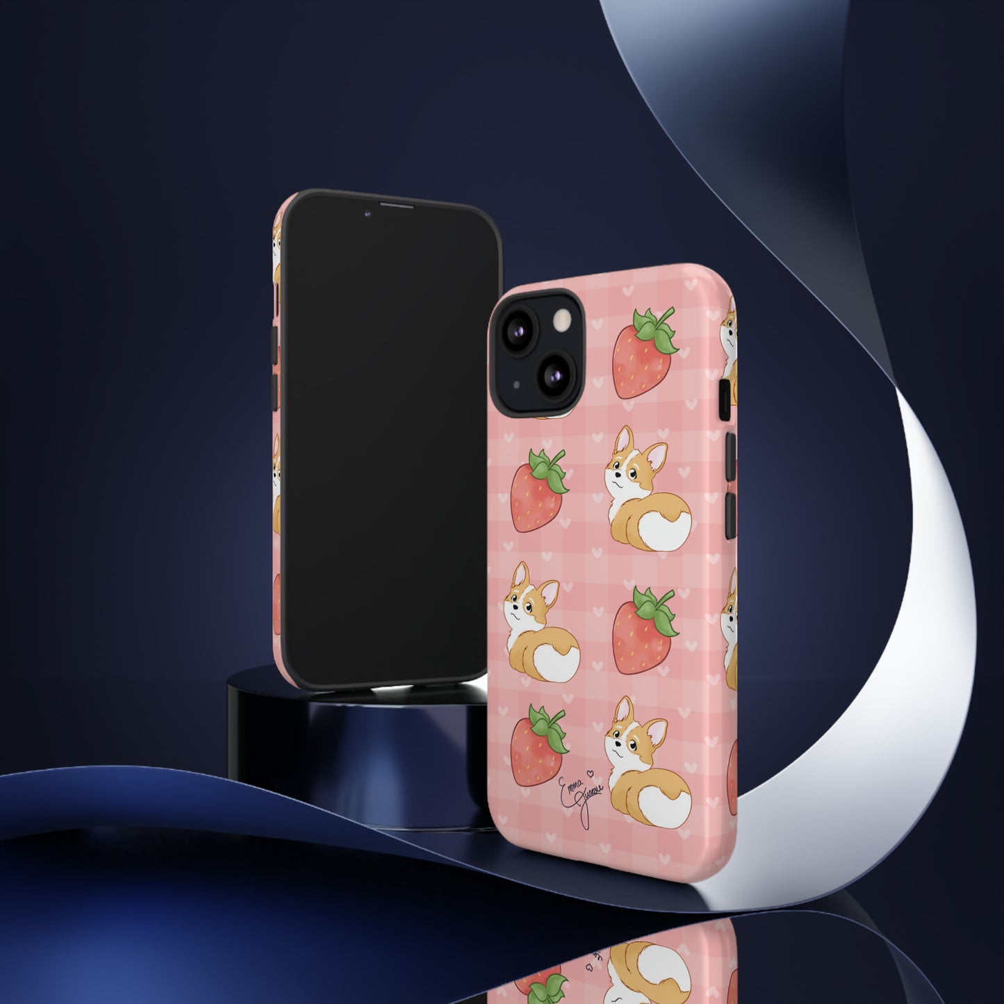 Corgi Butt and Strawberries Cute Pink Gingham Hearts Tough Case