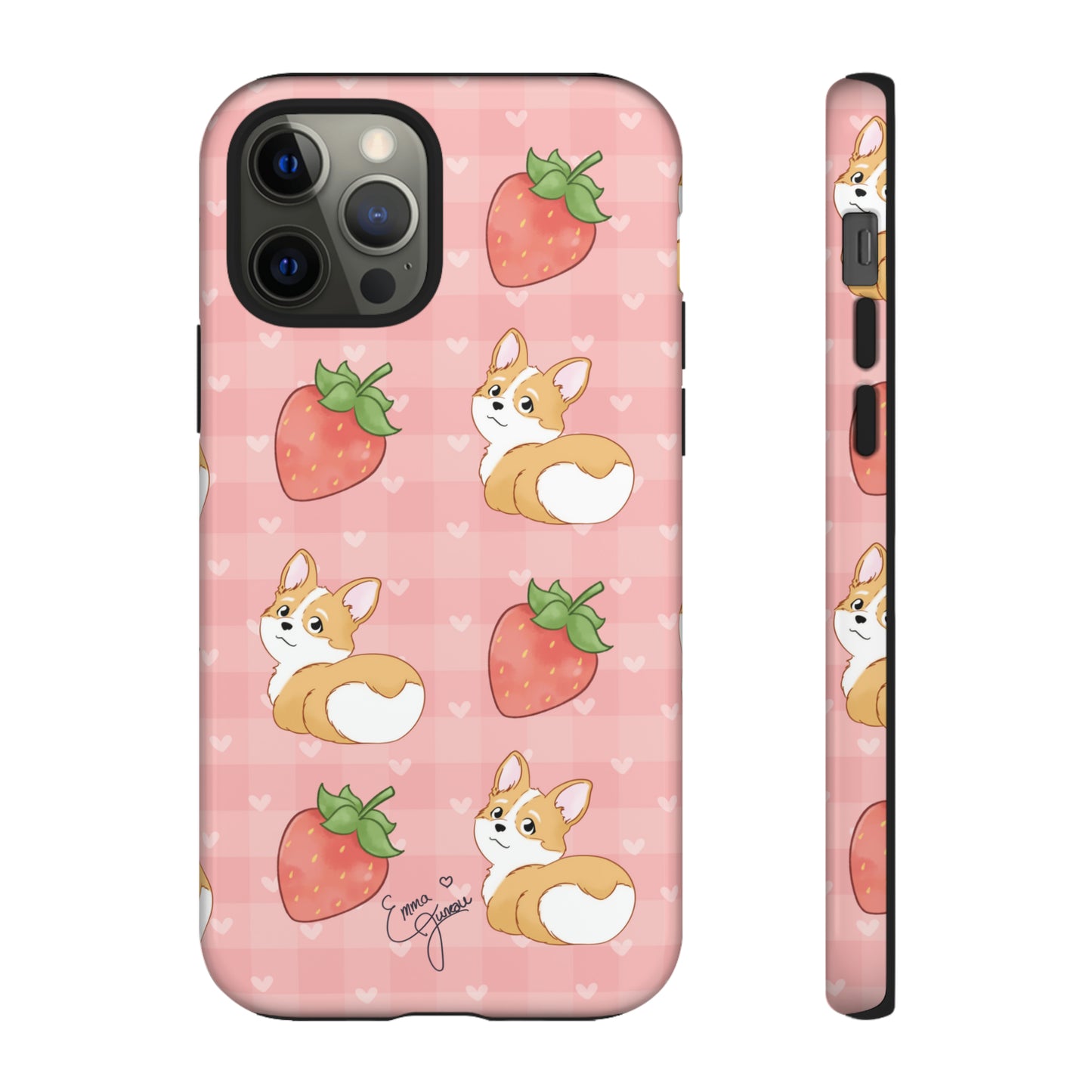 Corgi Butt and Strawberries Cute Pink Gingham Hearts Tough Case