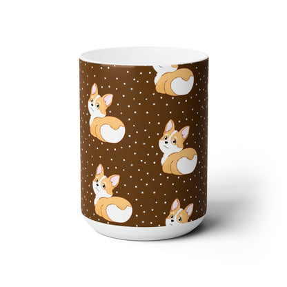 Corgi Butt Patterned Ceramic Mug - Coffee Brown with stars - 15oz