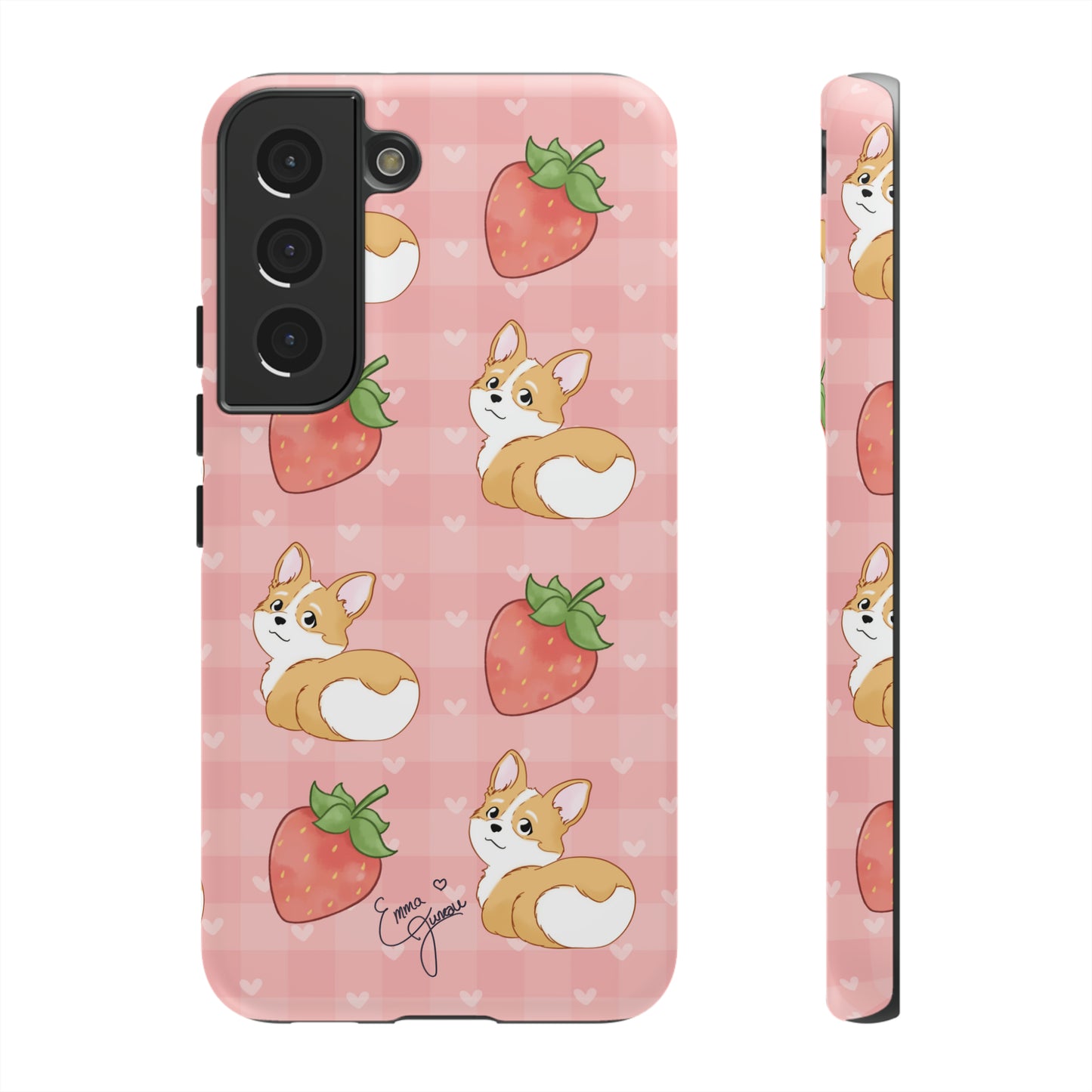 Corgi Butt and Strawberries Cute Pink Gingham Hearts Tough Case