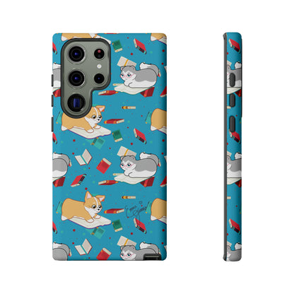 Kitty and Corgi Book Lovers - Tough Phone Case