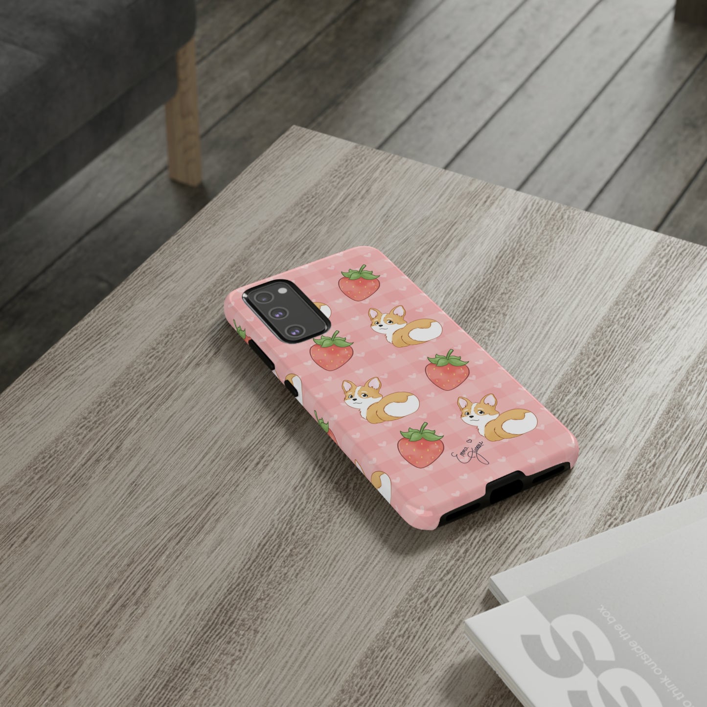 Corgi Butt and Strawberries Cute Pink Gingham Hearts Tough Case