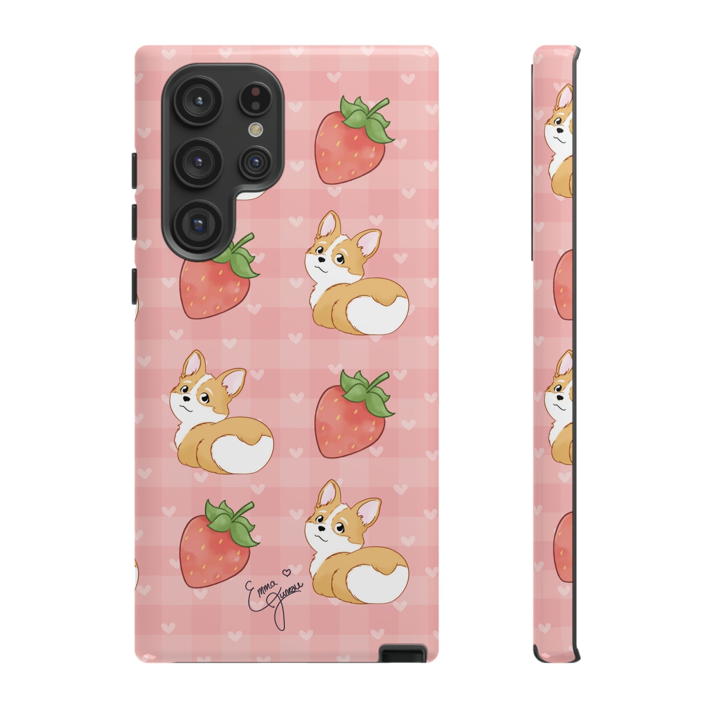 Corgi Butt and Strawberries Cute Pink Gingham Hearts Tough Case