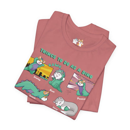 Kitty and Corgi - Things To Do As A Dino - Super Soft Cotton Airlume Unisex T-Shirt (Horizontal Graphic)