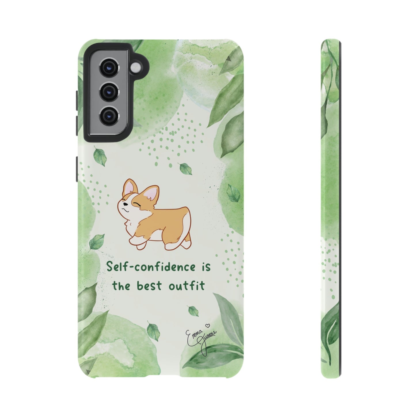 Corgi Green Tough Phone Case - Self Confidence is the Best Outfit
