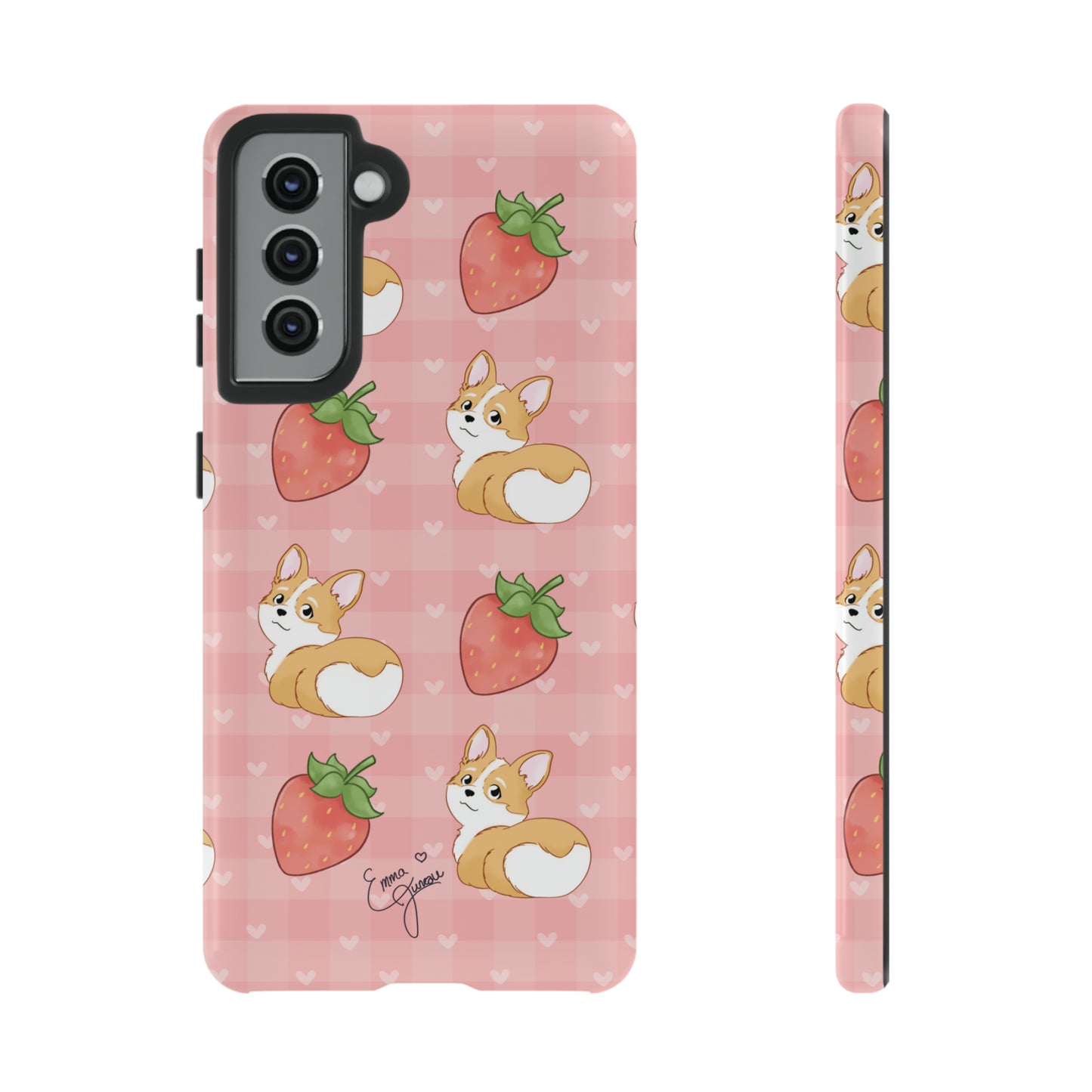 Corgi Butt and Strawberries Cute Pink Gingham Hearts Tough Case
