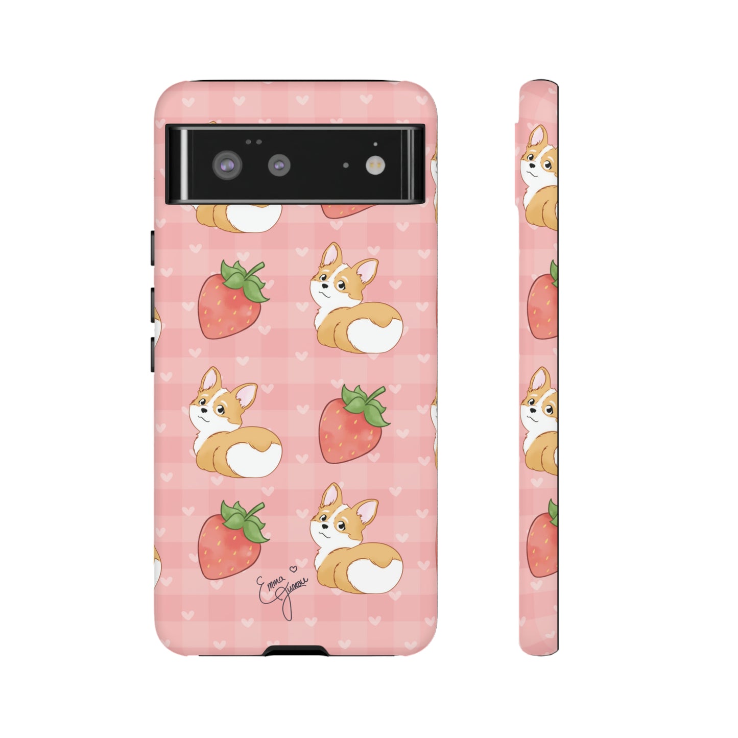Corgi Butt and Strawberries Cute Pink Gingham Hearts Tough Case