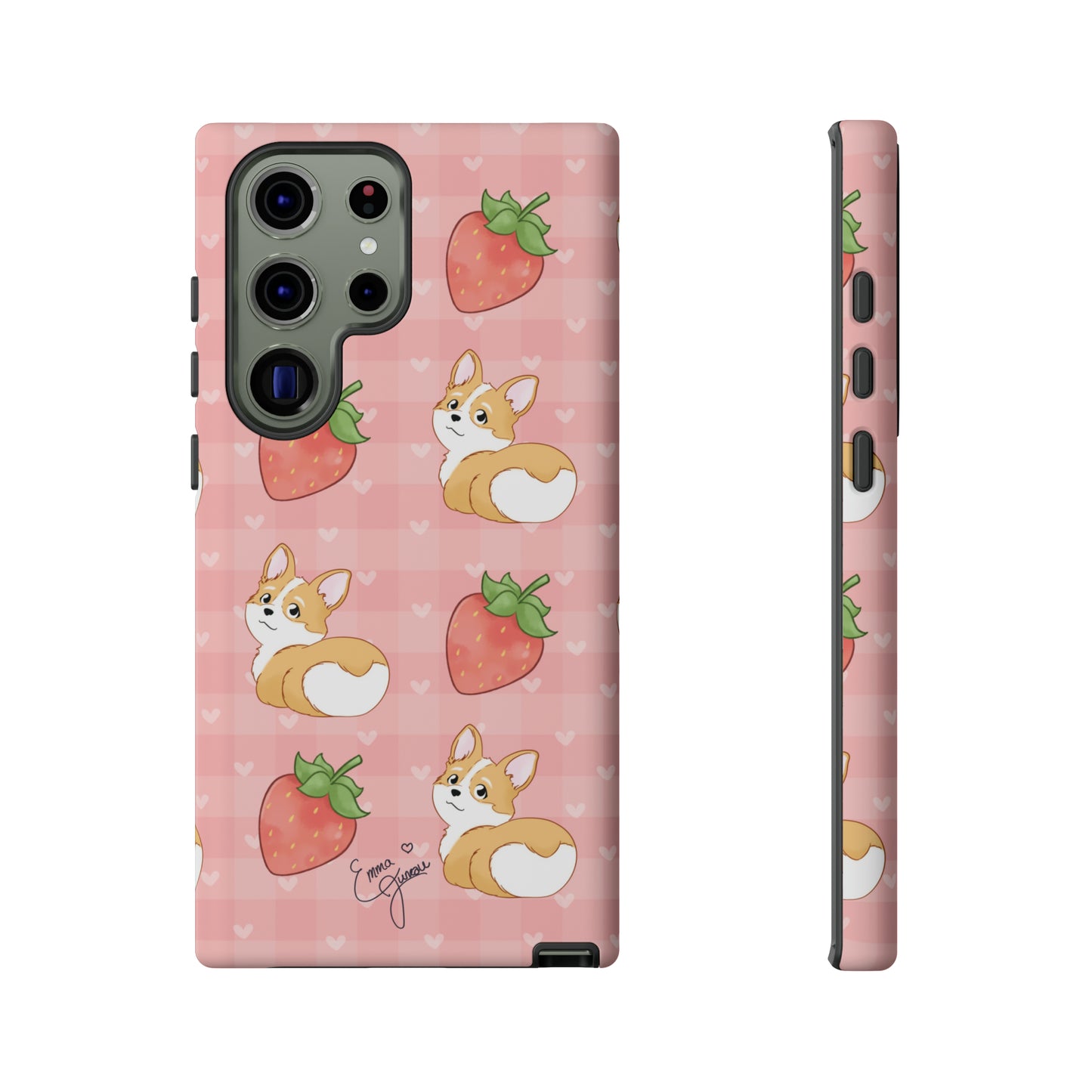 Corgi Butt and Strawberries Cute Pink Gingham Hearts Tough Case