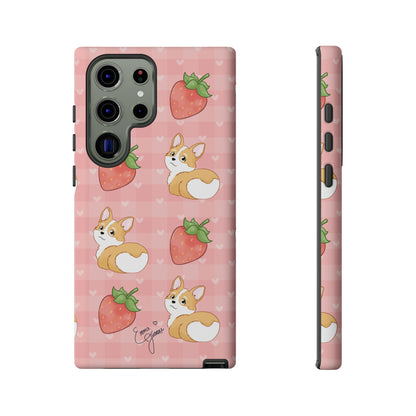 Corgi Butt and Strawberries Cute Pink Gingham Hearts Tough Case