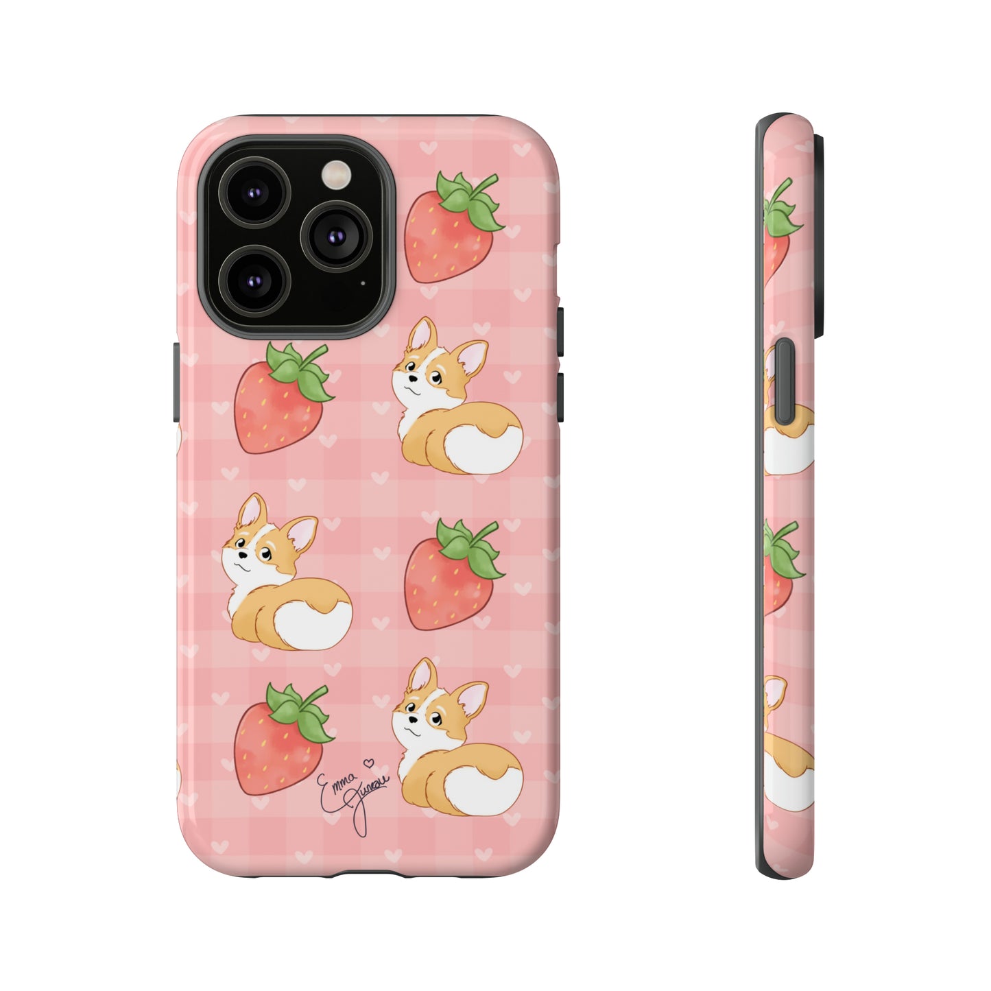 Corgi Butt and Strawberries Cute Pink Gingham Hearts Tough Case