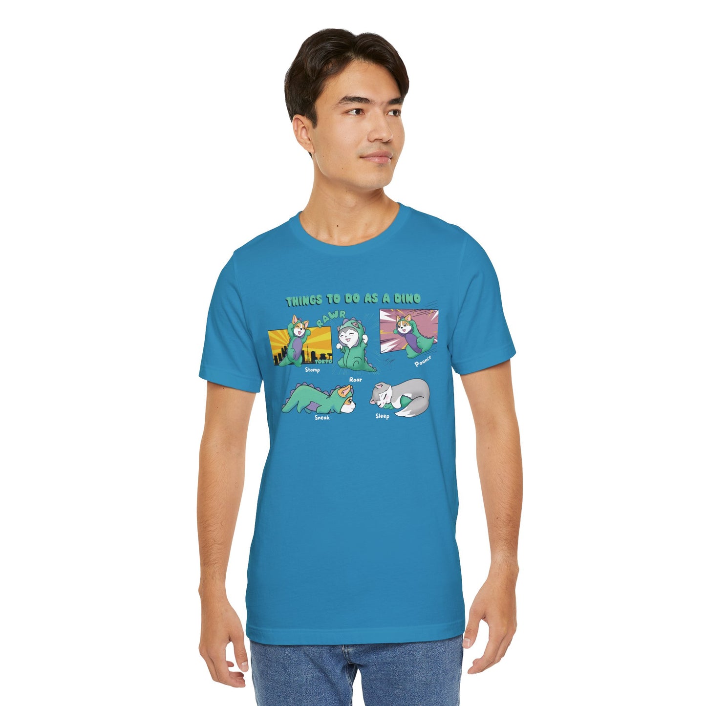 Kitty and Corgi - Things To Do As A Dino - Super Soft Cotton Airlume Unisex T-Shirt (Horizontal Graphic)