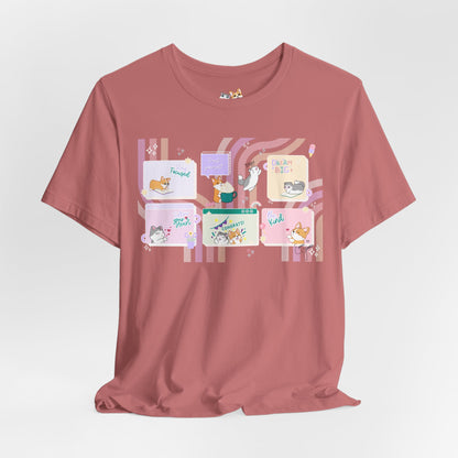 Kitty and Corgi - Groovy Encouragement Compilation - Super Soft Cotton Airlume Unisex T-Shirt (Horizontal Graphic)