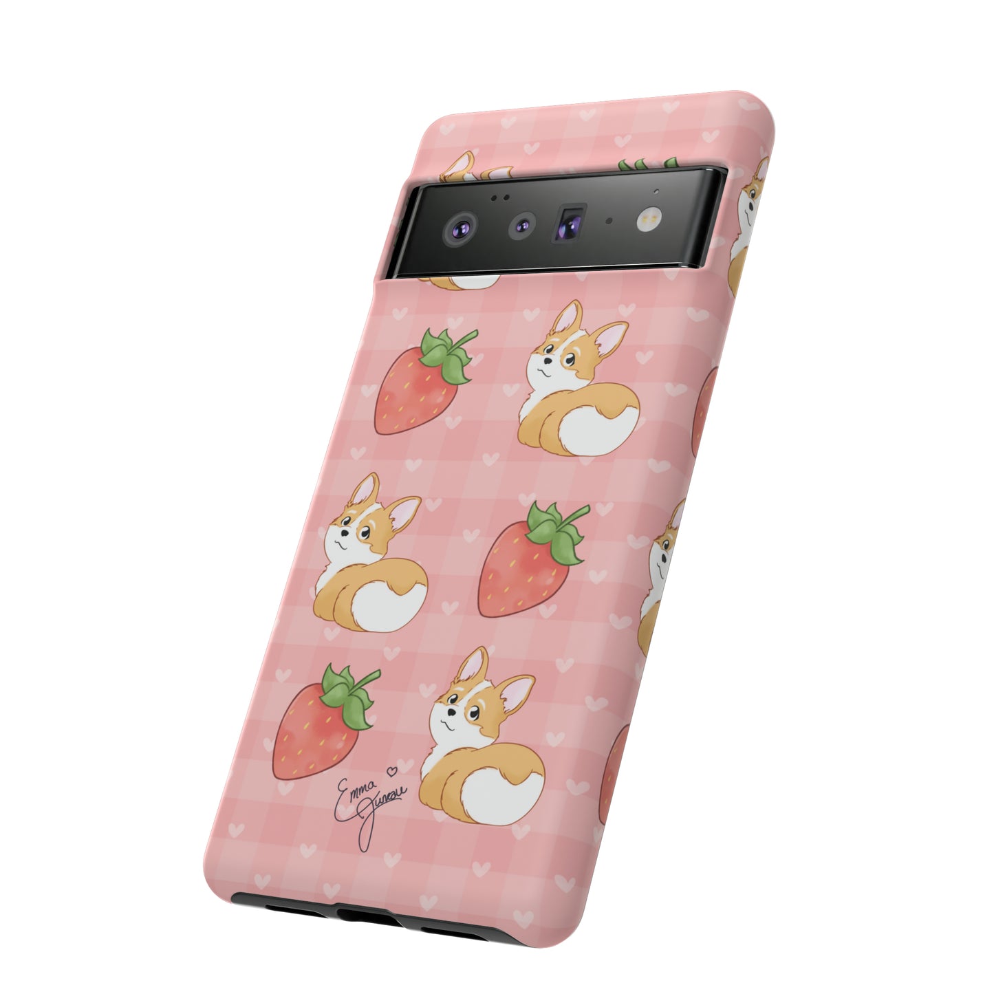Corgi Butt and Strawberries Cute Pink Gingham Hearts Tough Case
