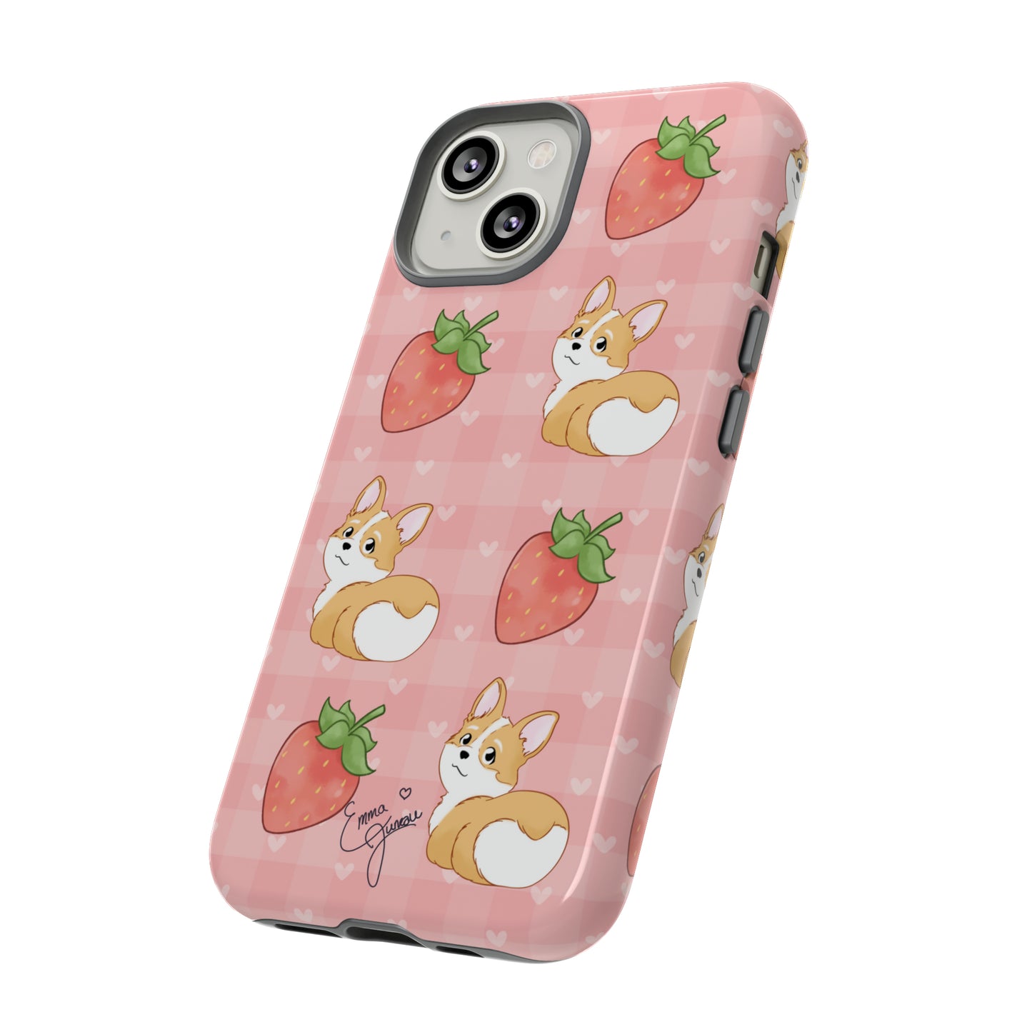 Corgi Butt and Strawberries Cute Pink Gingham Hearts Tough Case