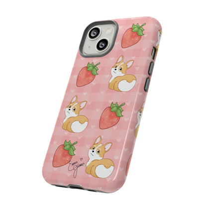 Corgi Butt and Strawberries Cute Pink Gingham Hearts Tough Case