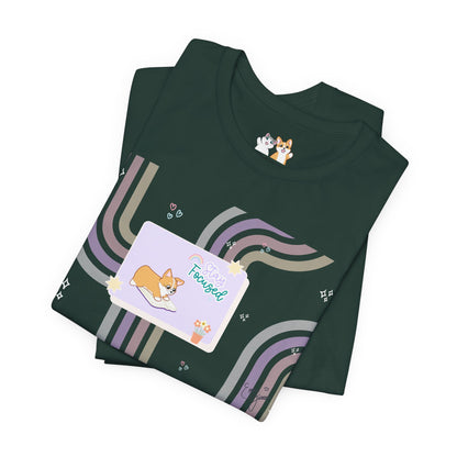 Corgi - Groovy Series - Stay Focused - Super Soft Cotton Airlume Unisex T-Shirt (Horizontal Graphic)