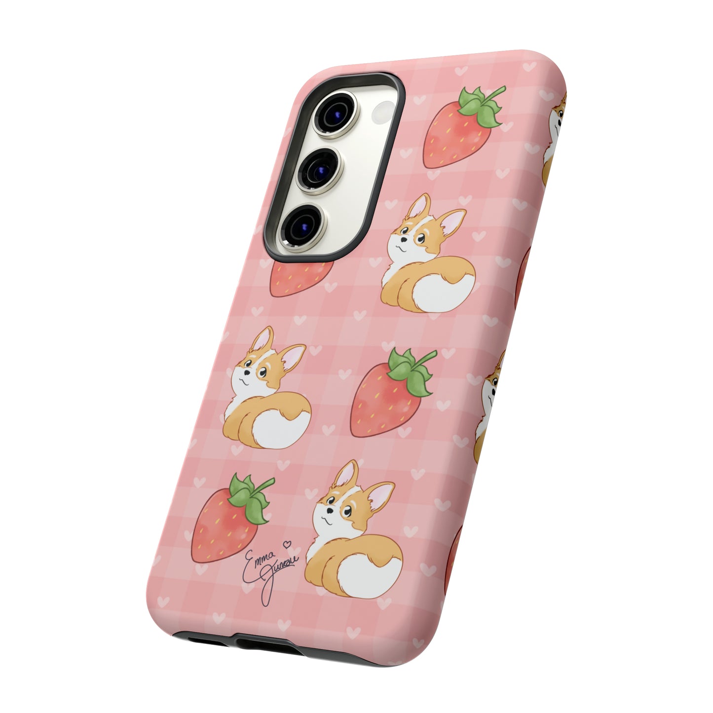 Corgi Butt and Strawberries Cute Pink Gingham Hearts Tough Case