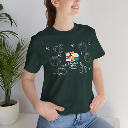 Kitty and Corgi - Pumpkin Spice and Everything Nice - Super Soft Cotton Airlume Unisex T-Shirt (Large Front Graphic)