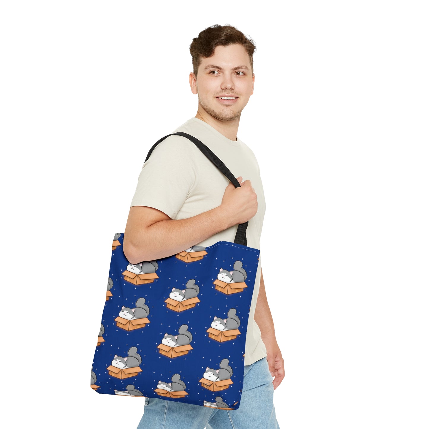 Kitty in a Box - Repeating Pattern in Starry Night Blue - Tote Bag (AOP)