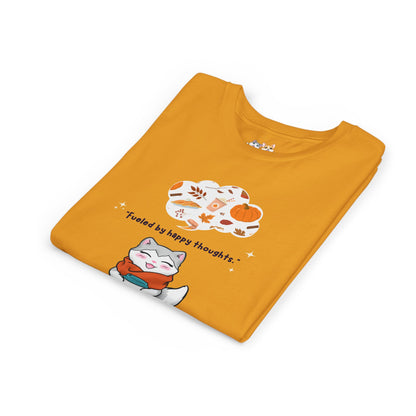 Youth Tee — Kitty loves Autumn - Fueled by Happy Thoughts - Unisex Youth/ Children's Graphic Tee