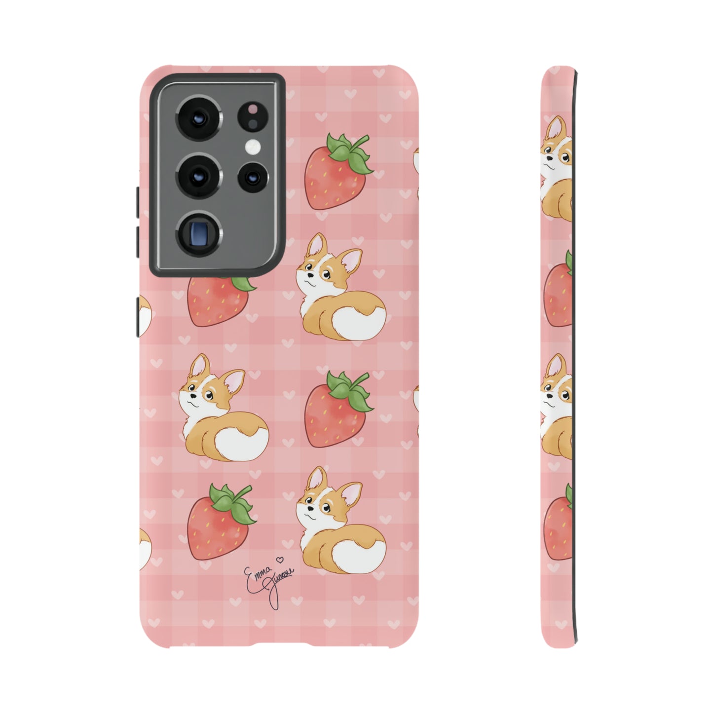 Corgi Butt and Strawberries Cute Pink Gingham Hearts Tough Case