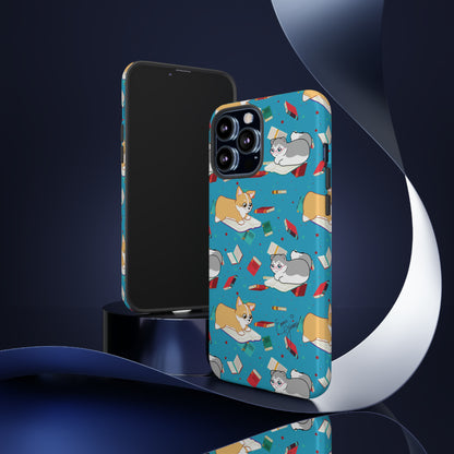 Kitty and Corgi Book Lovers - Tough Phone Case