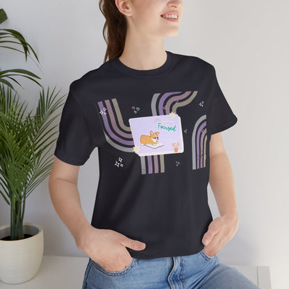 Corgi - Groovy Series - Stay Focused - Super Soft Cotton Airlume Unisex T-Shirt (Horizontal Graphic)