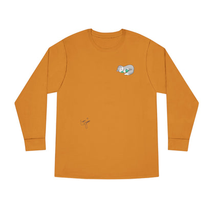 Sleepy Kitty snuggled up with her favorite Dino Plushie - Unisex Graphic Long Sleeve Tee