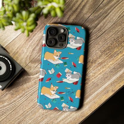 Kitty and Corgi Book Lovers - Tough Phone Case