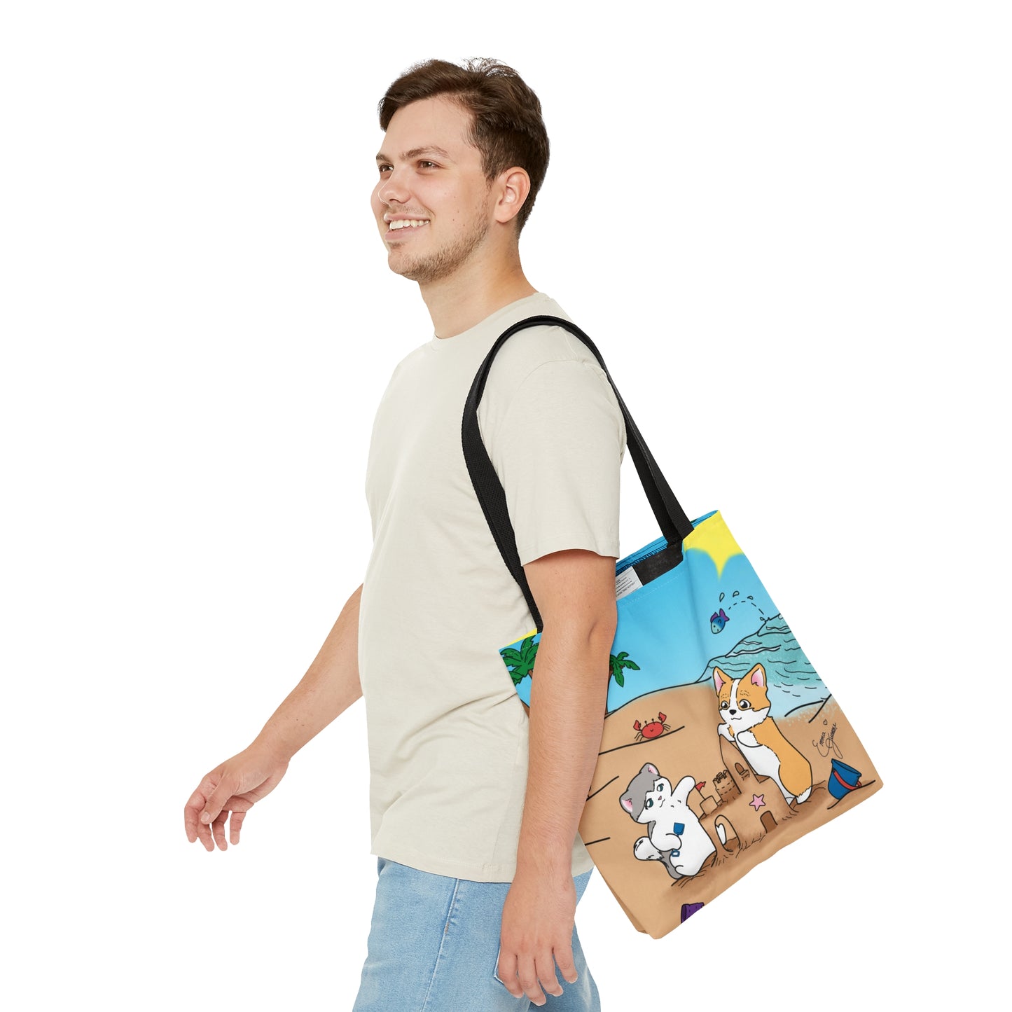 Kitty&Corgi Build a Sandcastle Tote Bag (All over print)