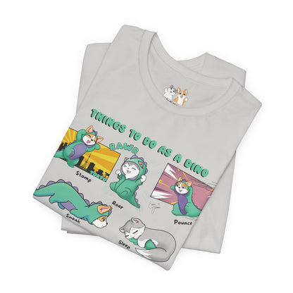 Kitty and Corgi - Things To Do As A Dino - Super Soft Cotton Airlume Unisex T-Shirt (Horizontal Graphic)