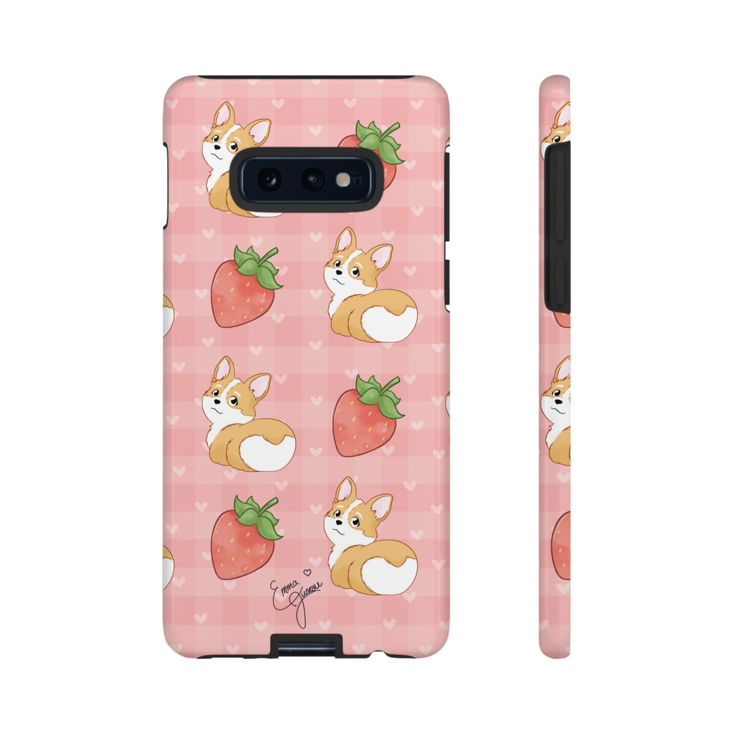 Corgi Butt and Strawberries Cute Pink Gingham Hearts Tough Case