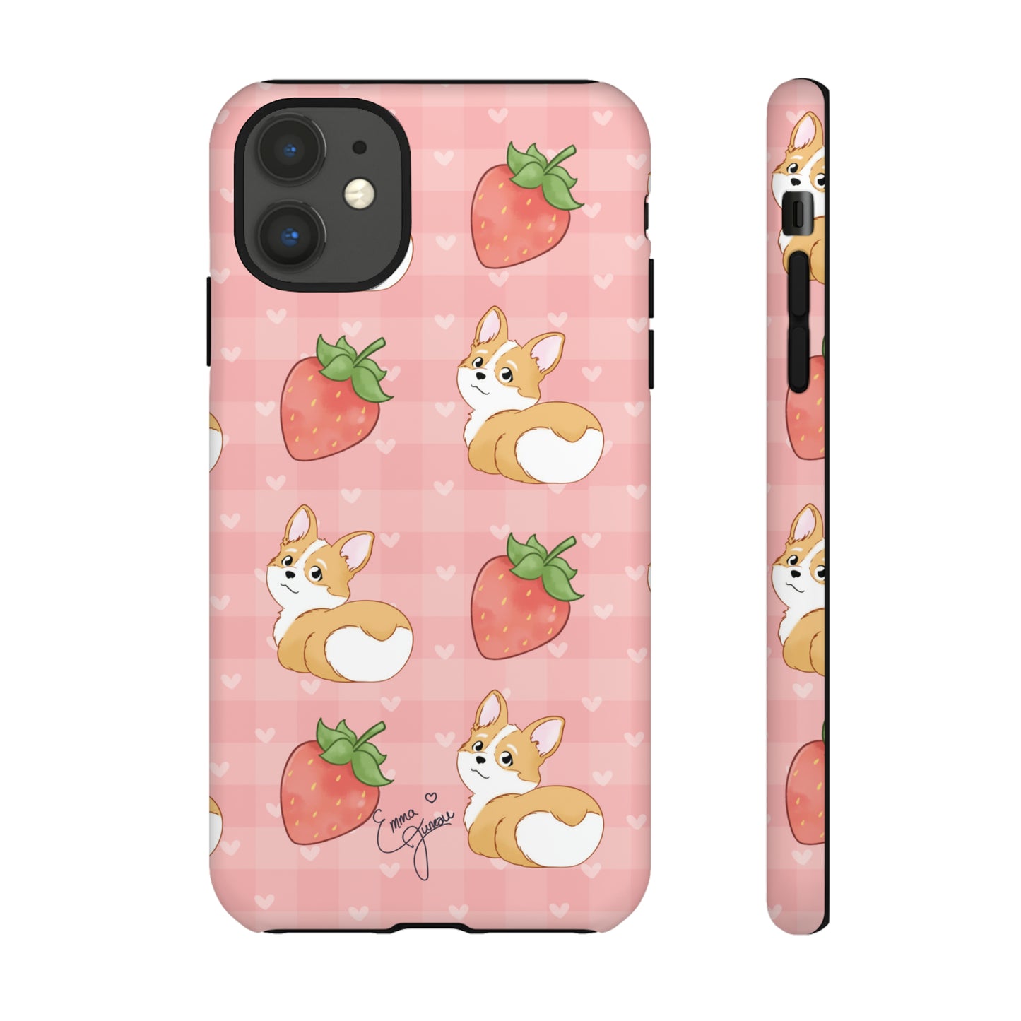 Corgi Butt and Strawberries Cute Pink Gingham Hearts Tough Case