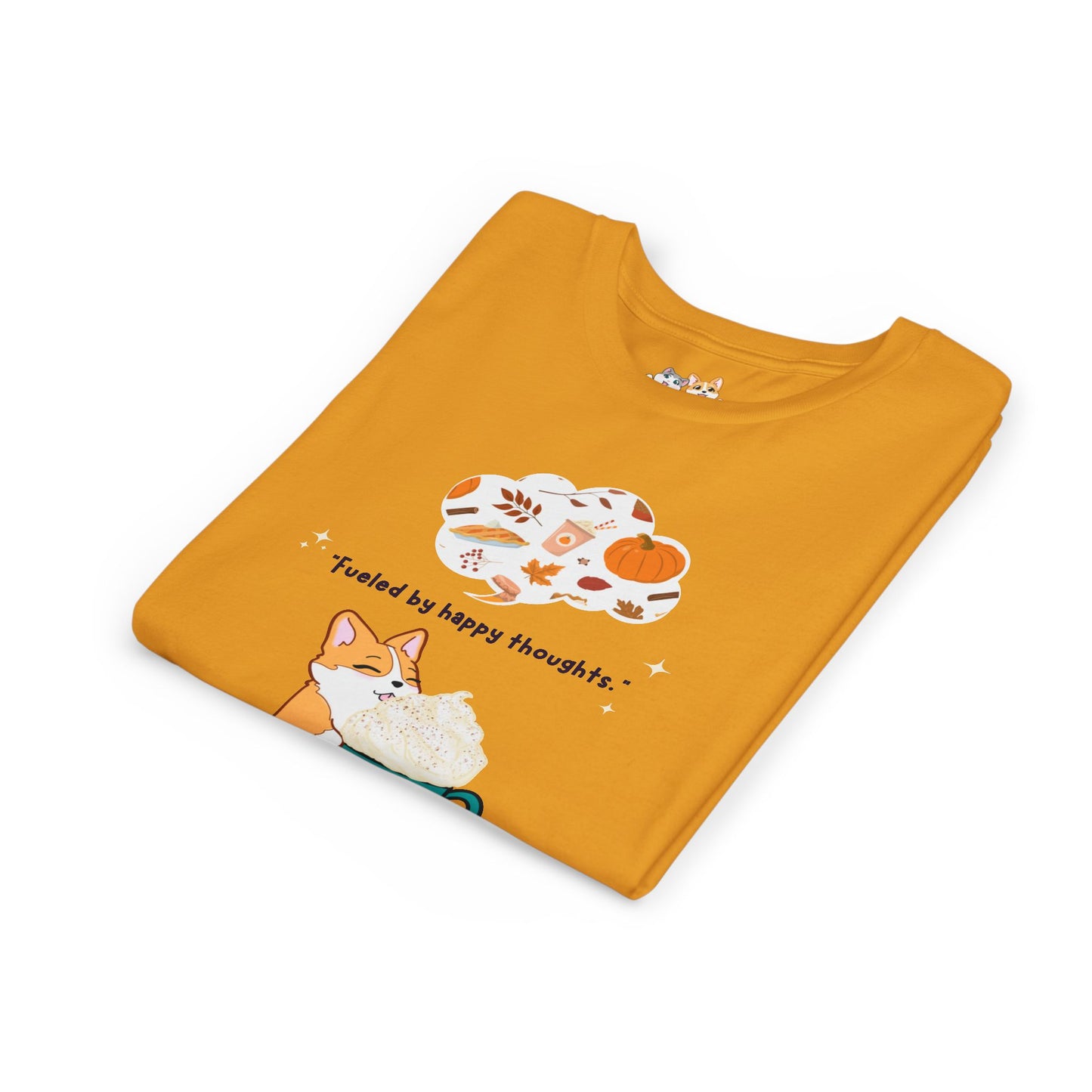 Youth Tee — Corgi loves Autumn - Fueled by Happy Thoughts - Unisex Youth/ Children's Graphic Tee