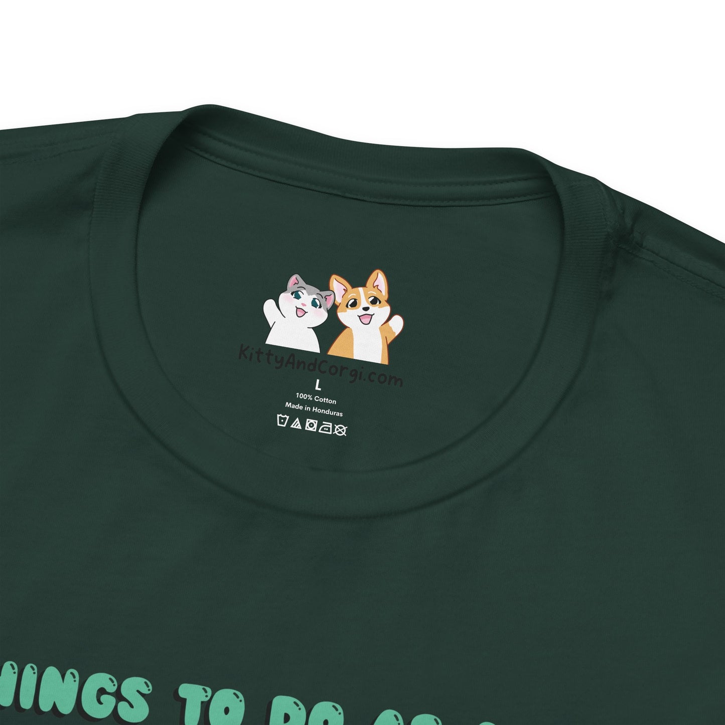 Kitty and Corgi - Things To Do As A Dino - Super Soft Cotton Airlume Unisex T-Shirt (Horizontal Graphic)