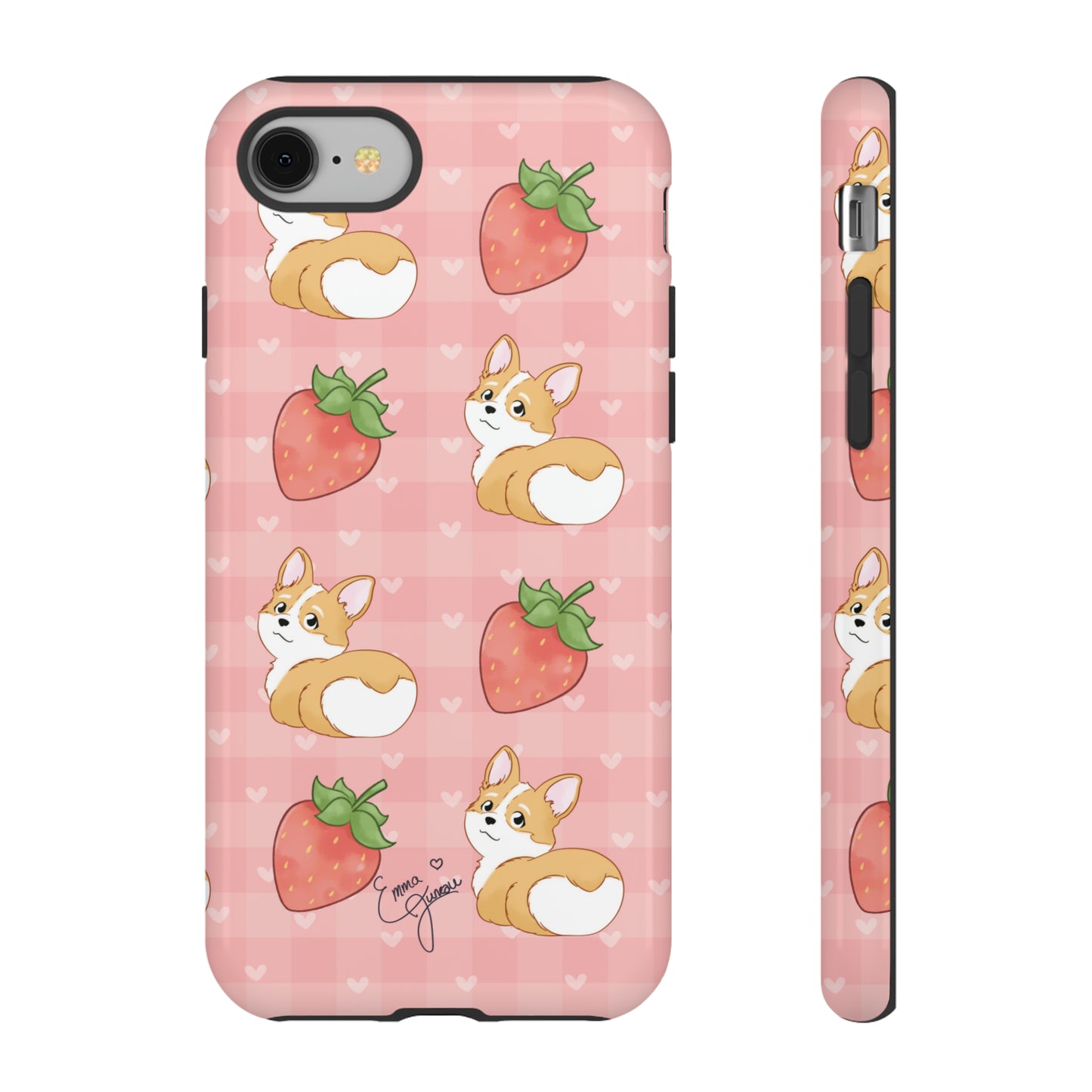 Corgi Butt and Strawberries Cute Pink Gingham Hearts Tough Case