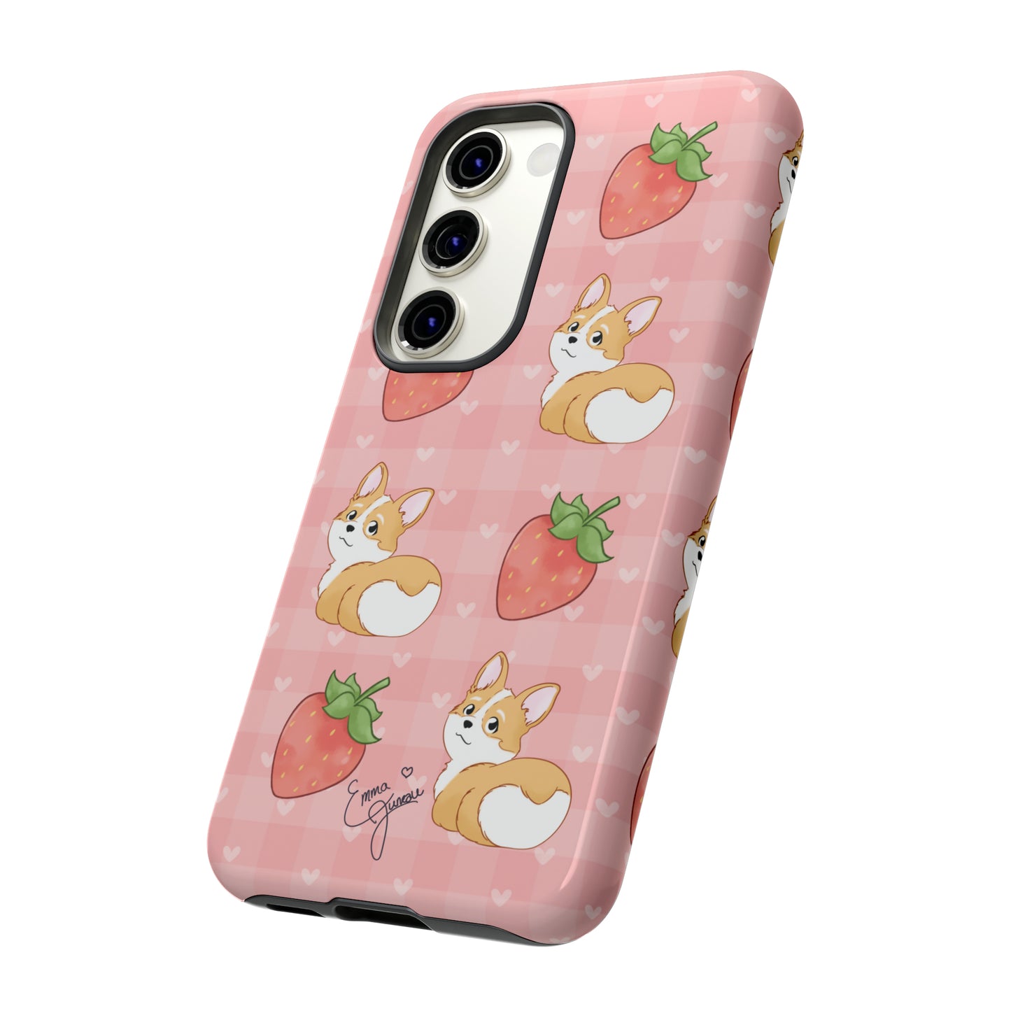 Corgi Butt and Strawberries Cute Pink Gingham Hearts Tough Case