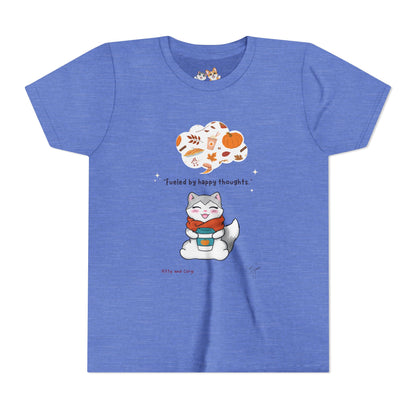 Youth Tee — Kitty loves Autumn - Fueled by Happy Thoughts - Unisex Youth/ Children's Graphic Tee