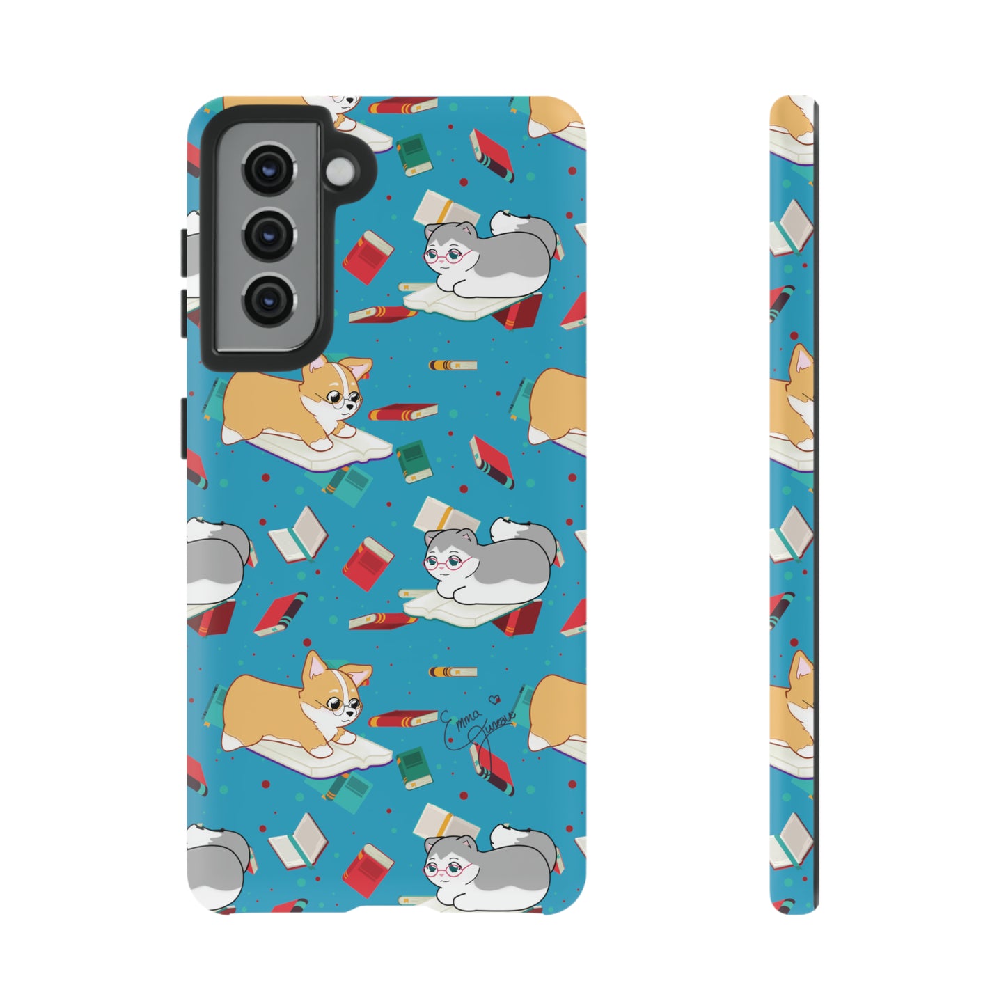 Kitty and Corgi Book Lovers - Tough Phone Case