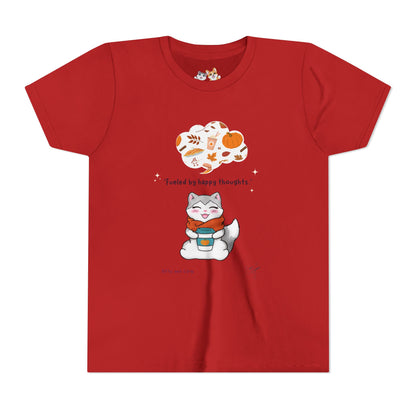 Youth Tee — Kitty loves Autumn - Fueled by Happy Thoughts - Unisex Youth/ Children's Graphic Tee