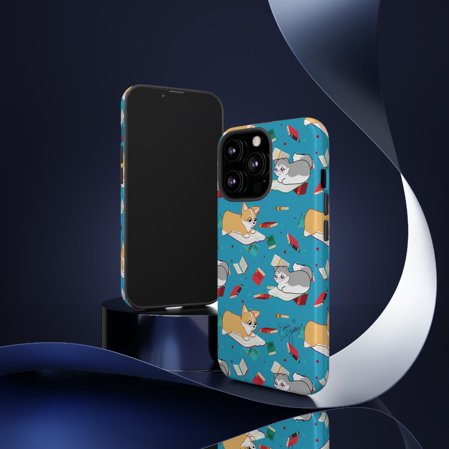 Kitty and Corgi Book Lovers - Tough Phone Case
